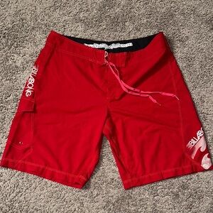 Billabong Red Athletic Shorts with Drawstring Waist